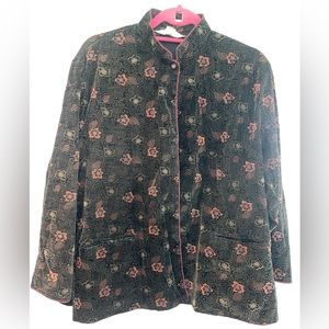 Velvet coat with floral detail, one button at the top. Great quality